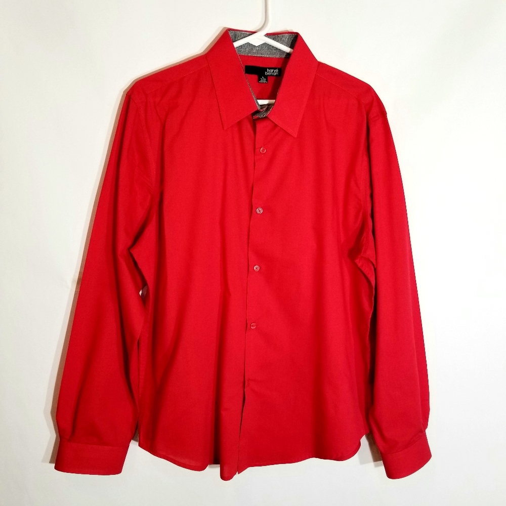 Harve Benard Shirt Mens 16-16.5 34-35 Large Red Long Sleeve Button Up